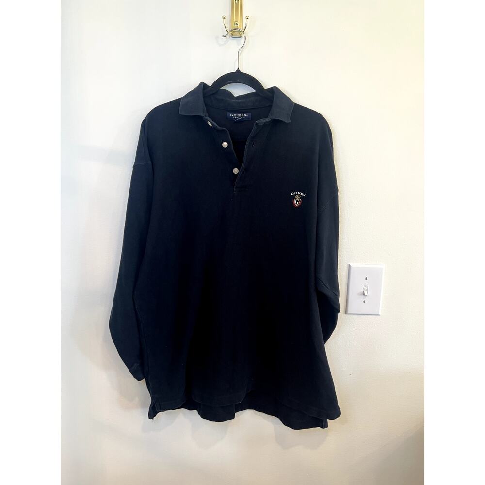 Vintage Guess Classics Black Long Sleeve Polo Shirt XXL 90s Streetwear